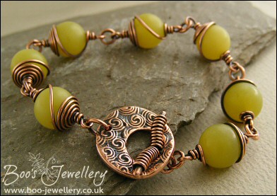 Butter jade and antiqued copper toggle bracelet