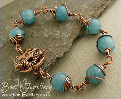 Antiqued copper and blue sponge quartz toggle bracelet