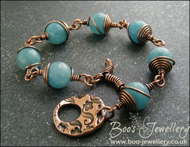 Antiqued copper and blue sponge quartz toggle bracelet