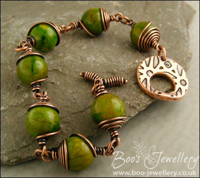 Mashan Jade and antiqued copper toggle bracelet