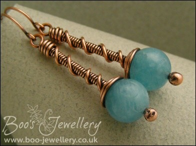 Blue sponge quartz and copper coil on coil earrings