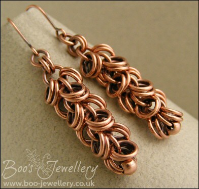 Antiqued copper double shaggy loops earrings