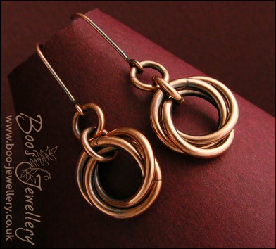 Mobius flower antiqued copper earrings