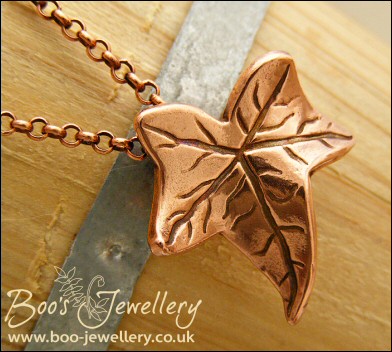 Antiqued copper ivy leaf pendant on chain