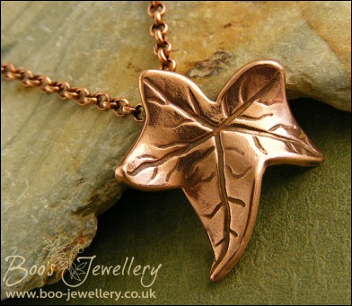 Antiqued copper ivy leaf pendant on chain