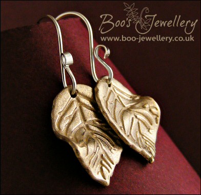 White bronze beech style leaf and silver earrings