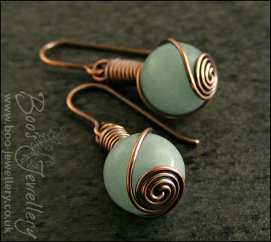 Aquamarine coloured Malay Jade rosebud knot earrings