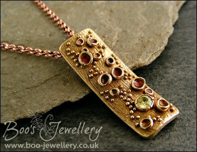 Bronze bark pendant featuring tiny resin filled cup fungi