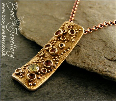 Bronze bark pendant featuring tiny resin filled cup fungi