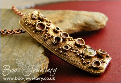 Bronze bark pendant featuring tiny resin filled cup fungi