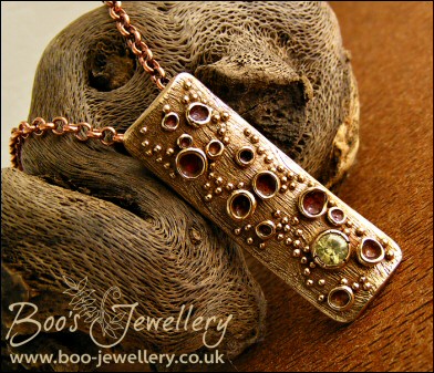 Bronze bark pendant featuring tiny resin filled cup fungi