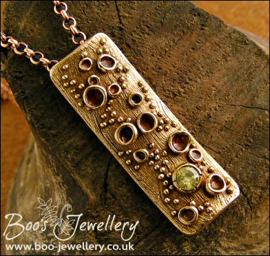 Bronze bark pendant featuring tiny resin filled cup fungi