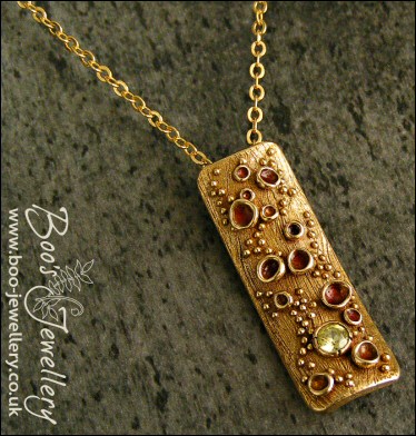 Bronze bark pendant featuring tiny resin filled cup fungi