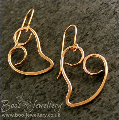 Polished hammered bronze curly heart earrings - made to order