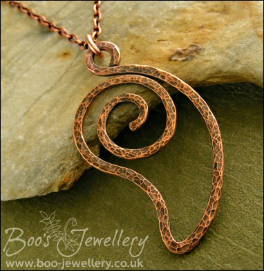 Open leaf spiral shaped hammered texture copper pendant - made to order