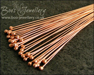 Ball ended solid copper hand crafted head pins, pack of 20