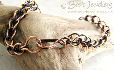 RESERVED:  Antiqued copper loop in loop bracelet with hook clasp