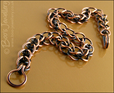 RESERVED:  Antiqued copper loop in loop bracelet with hook clasp