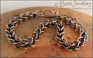 RESERVED:  Antiqued copper loop in loop bracelet with hook clasp