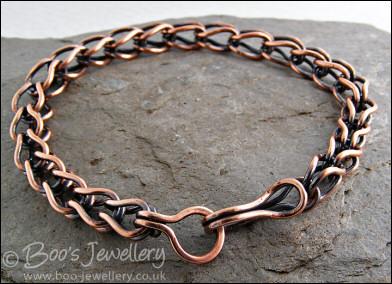 Antiqued copper loop in loop bracelet with hook clasp