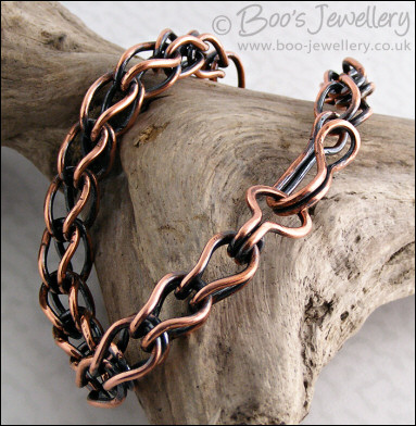 Antiqued copper loop in loop bracelet with hook clasp