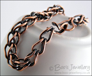 Antiqued copper loop in loop bracelet with hook clasp