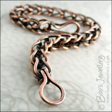 Antiqued copper loop in loop bracelet with hook clasp