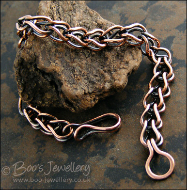Antiqued copper loop in loop bracelet with hook clasp