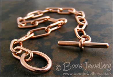 Solid copper toggle bracelet with elongated links