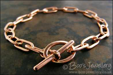 Solid copper toggle bracelet with elongated links