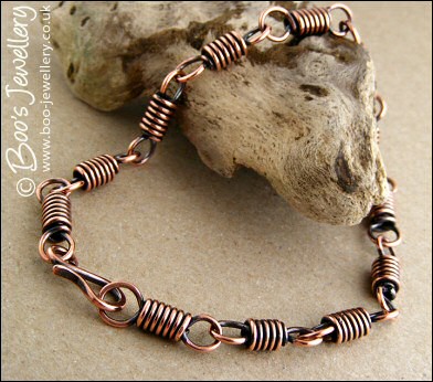Coiled link bracelet with hook clasp in antiqued copper - made to order