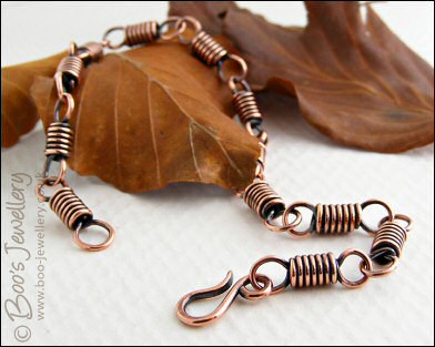 Coiled link bracelet with hook clasp in antiqued copper - made to order