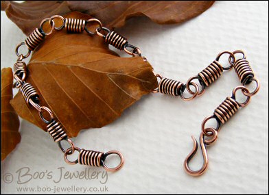 Coiled link bracelet with hook clasp in antiqued copper - made to order