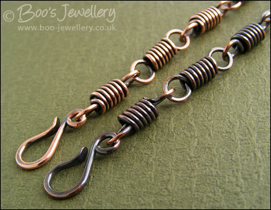 Coiled link bracelet with hook clasp in antiqued copper - made to order