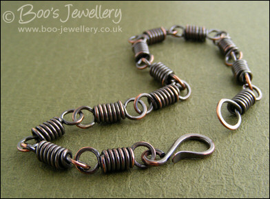 Coiled link bracelet with hook clasp in antiqued copper - made to order