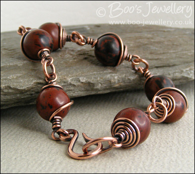 Mahogany Obsidian and antiqued copper bracelet