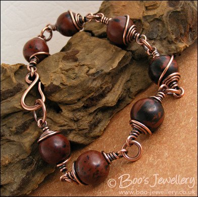 Mahogany Obsidian and antiqued copper bracelet