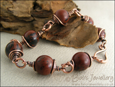 Mahogany Obsidian and antiqued copper bracelet