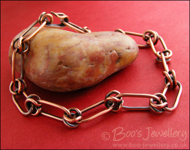 Antiqued copper alternating link bracelet