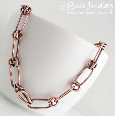 Antiqued copper alternating link bracelet