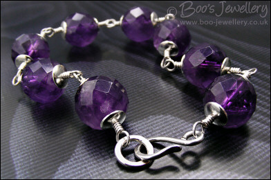 Faceted amethyst and silver bracelet