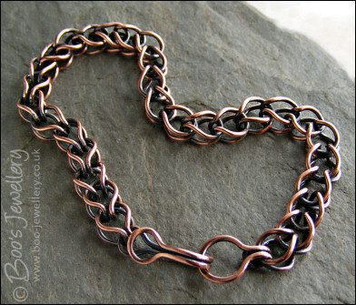 RESERVED:  Antiqued copper loop in loop bracelet with hook clasp