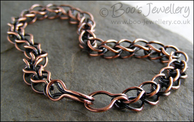 RESERVED:  Antiqued copper loop in loop bracelet with hook clasp