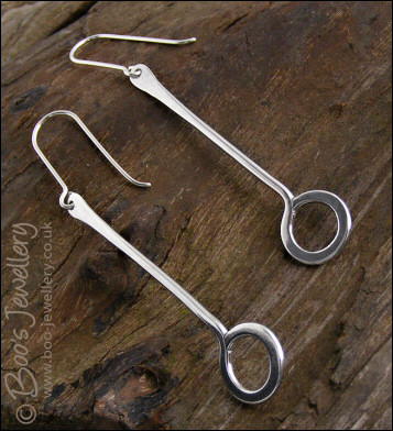 Long drop Sterling silver hammered circle earrings