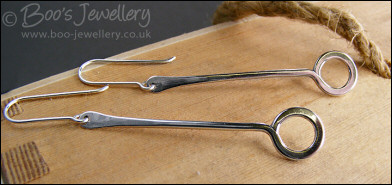 Long drop Sterling silver hammered circle earrings