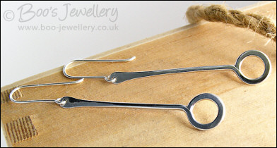 Long drop Sterling silver hammered circle earrings