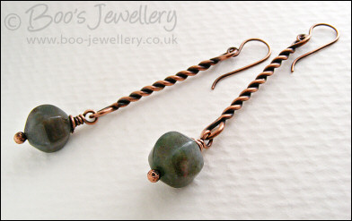 RESERVED - Antiqued copper twist earrings with Indian Fancy Jasper drops