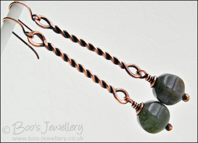 RESERVED - Antiqued copper twist earrings with Indian Fancy Jasper drops
