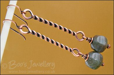 RESERVED - Antiqued copper twist earrings with Indian Fancy Jasper drops
