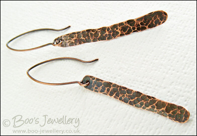 Hammered and antiqued copper paddle earrings